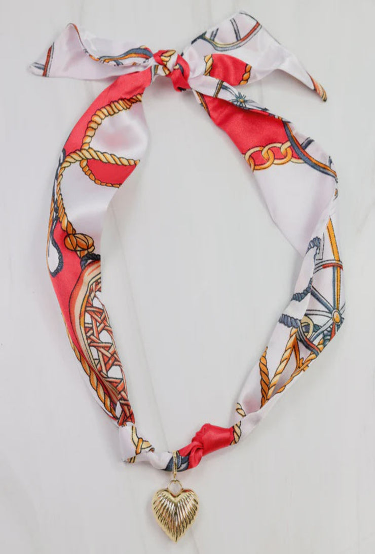 Lillie Charm Scarf Necklace - Red/White