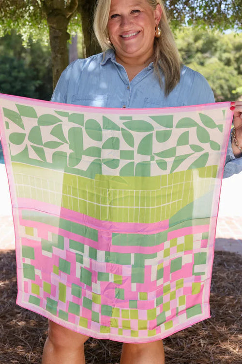 Gema Geometric Print Scarf - Pink / Green