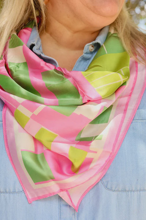 Gema Geometric Print Scarf - Pink / Green