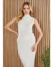 Italian Knit Sleeveless Mock Neck Top - Ivory