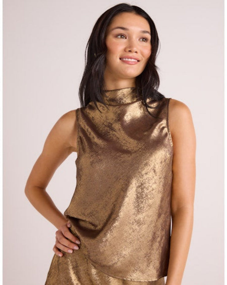 Cowl Neck Bias Top - Gold Metallic