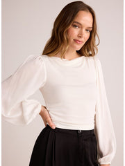 Mock Neck Button Back Top - Winter White