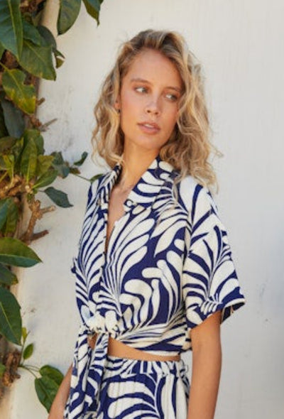 Emily Tie Top - Navy/White