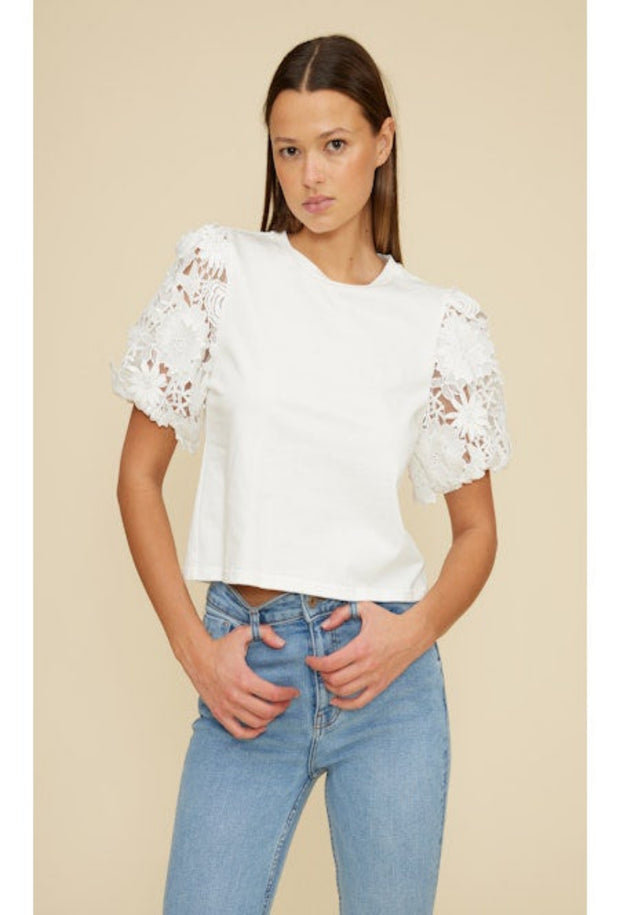 Avi Lace Sleeve Top - White