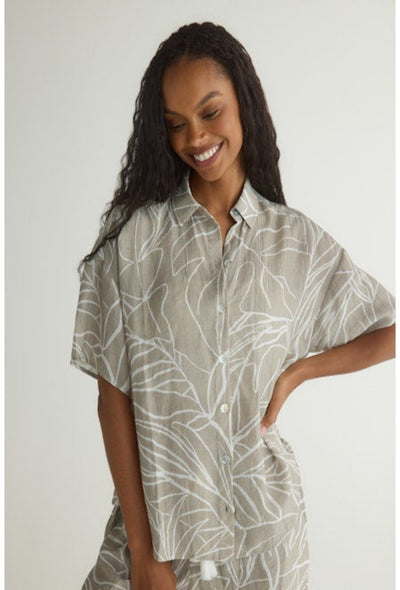 Oversized Short Sleeve Shirt - Tropical Print