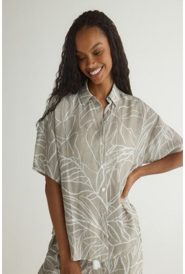 Oversized Short Sleeve Shirt - Tropical Print