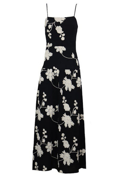 Gracie Embroidered Midi Dress - Black