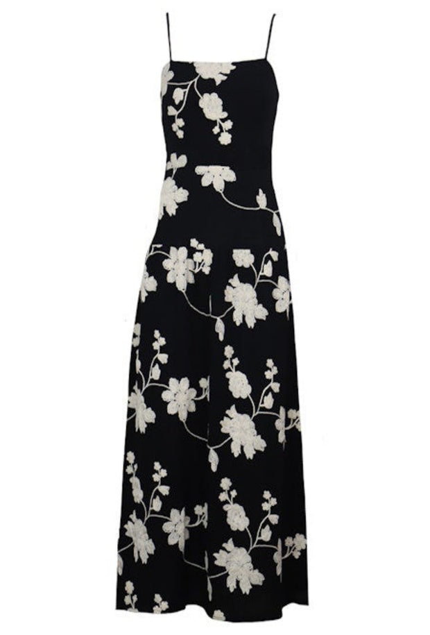 Gracie Embroidered Midi Dress - Black