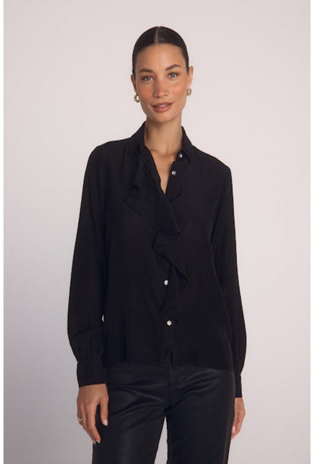 Ruffle Front Shirt - Black