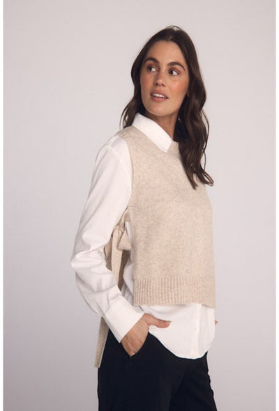 Sleeveless Side Tie Vest - Ivory Oat