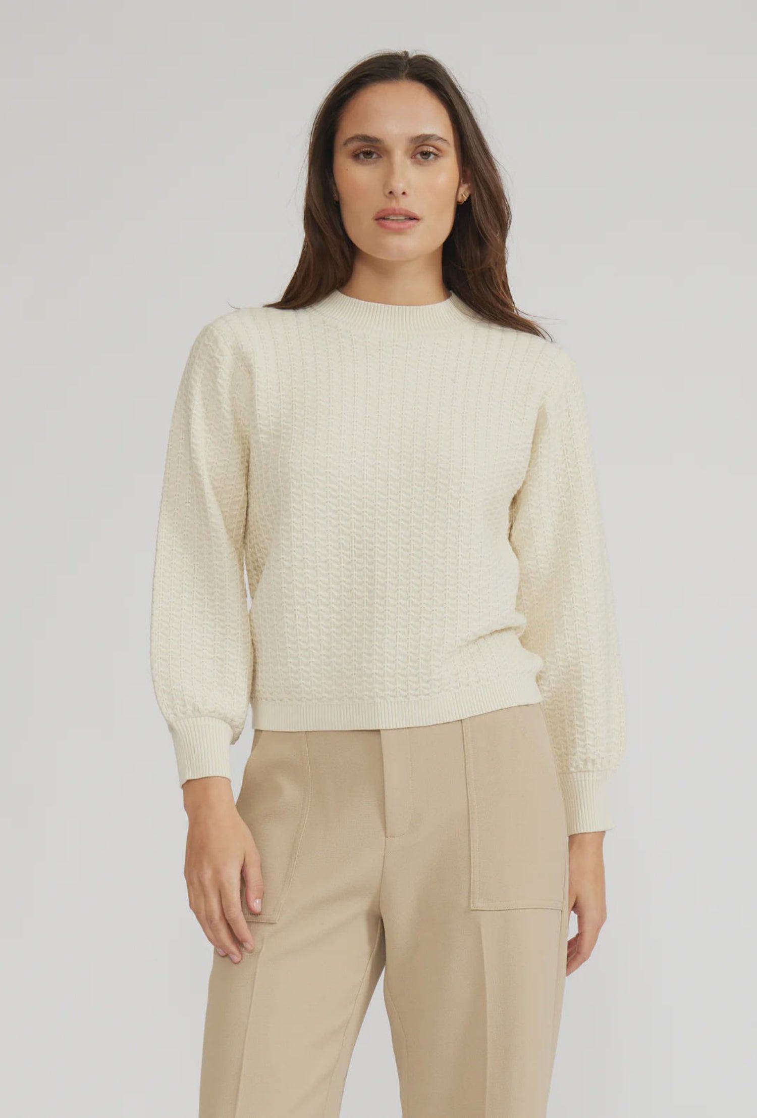 Britney Textured Knit Top - Cream