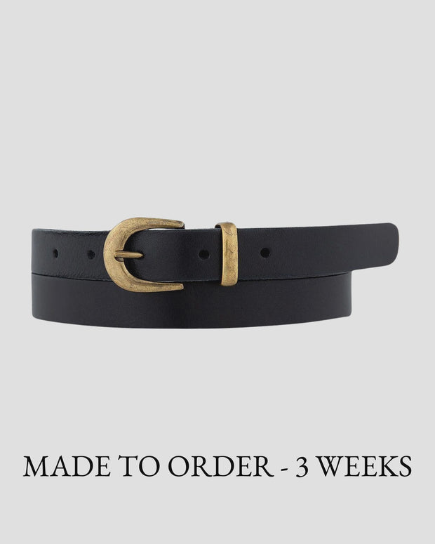 Ank Skinny Leather Belt - Black