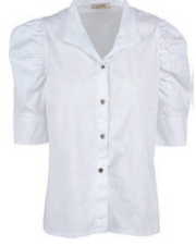 Short Sleeve Poplin Button Front Top - White