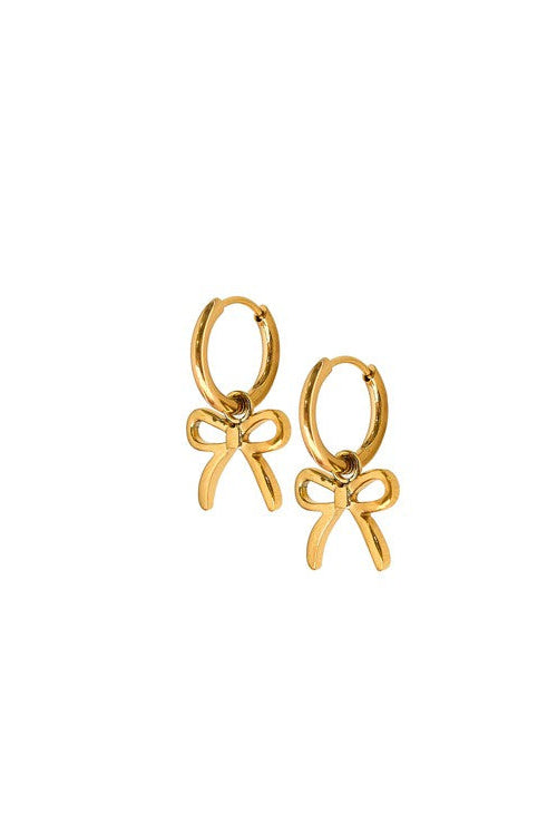 Sadie Bow Gold Huggie Charm Earrings