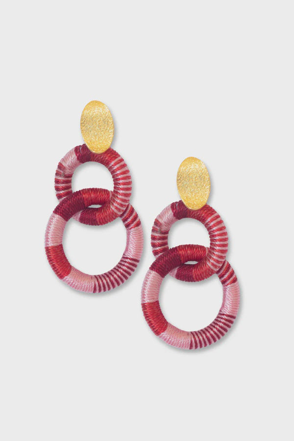 Double Loop Thread Earrings - Pink/Red