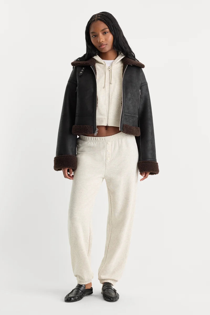 The French Terry Button Front Jogger - Oatmeal Heather