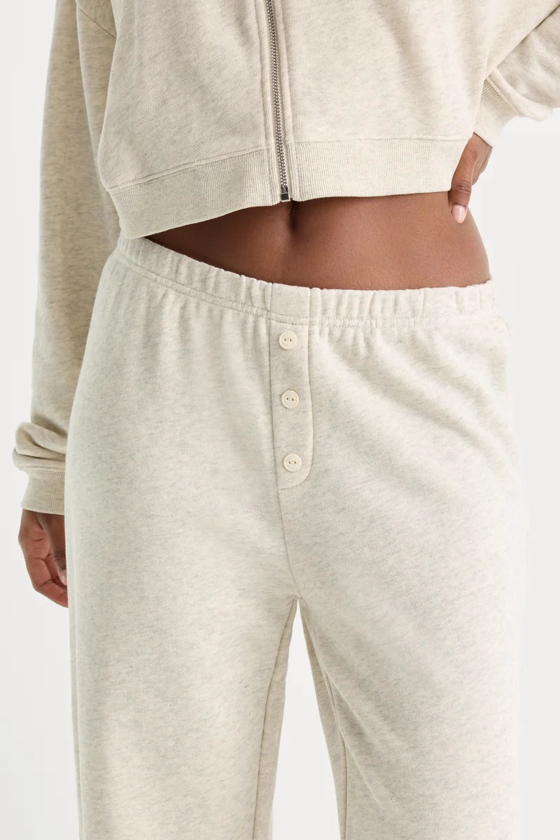 The French Terry Button Front Jogger - Oatmeal Heather
