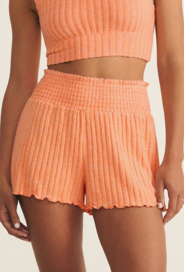 Dawn Smocked Rib Short - Malibu Orange