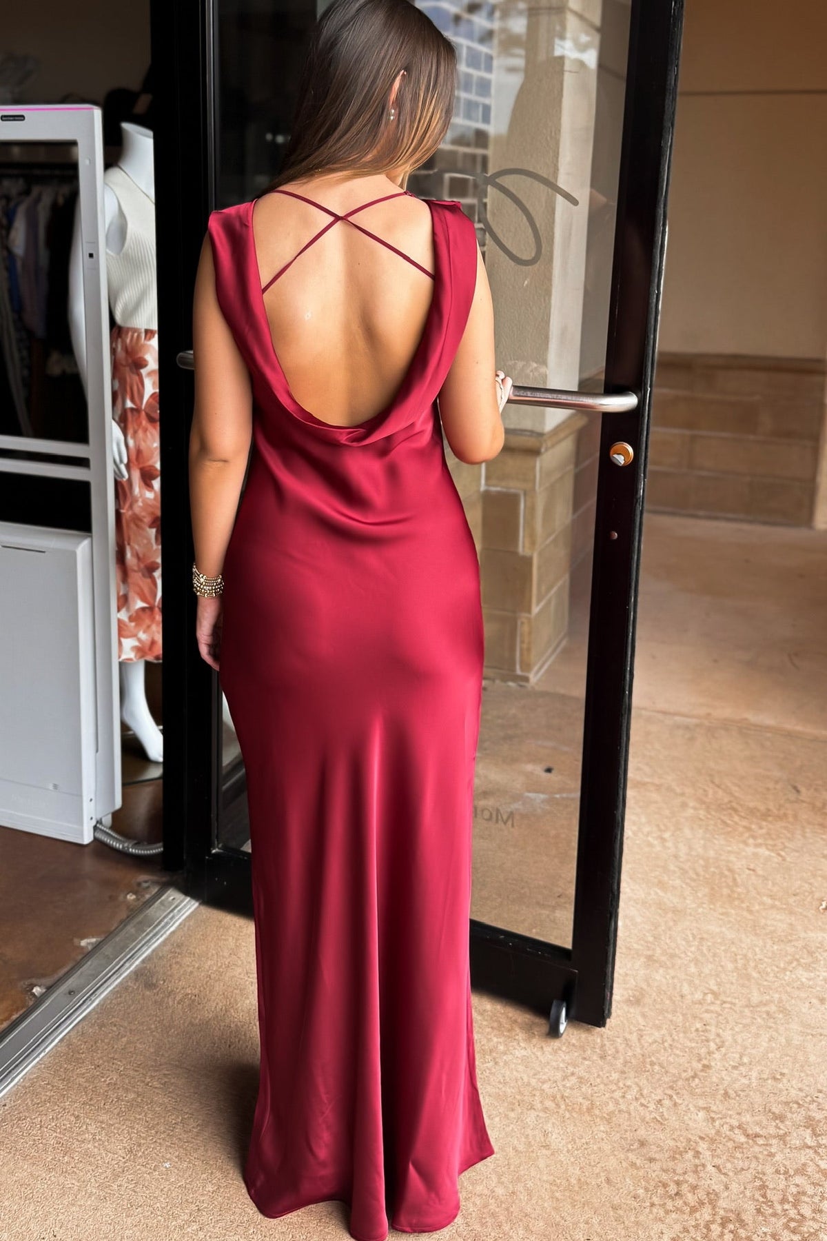 Mireya Satin Cowl Neck Dress - Deep Merlot