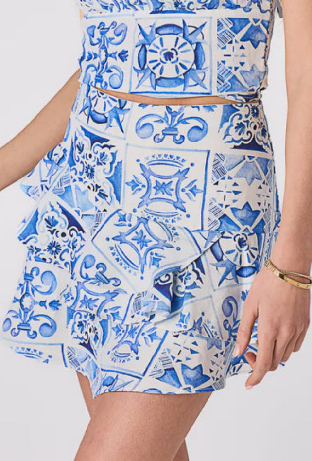 Amore Flounce Skirt - Renaissance Tile Blue