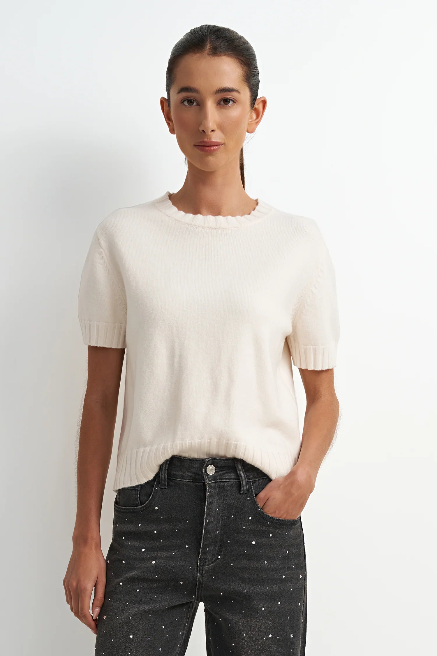 Maisie Short Sleeve Sweater - Cream