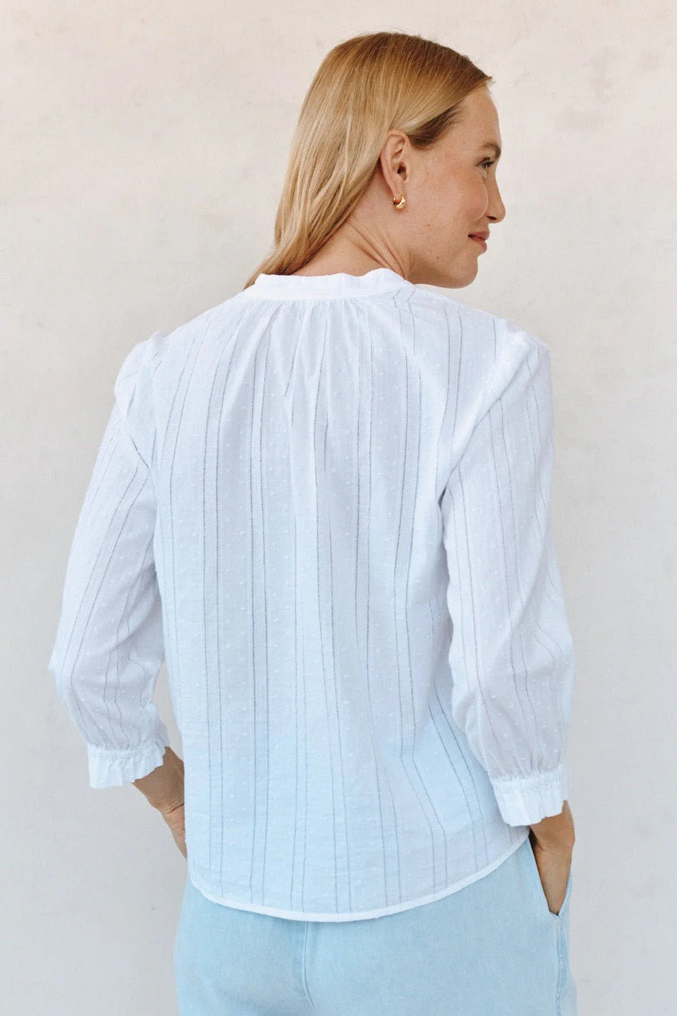 3/4 Sleeve Tie Neck Blouse - White