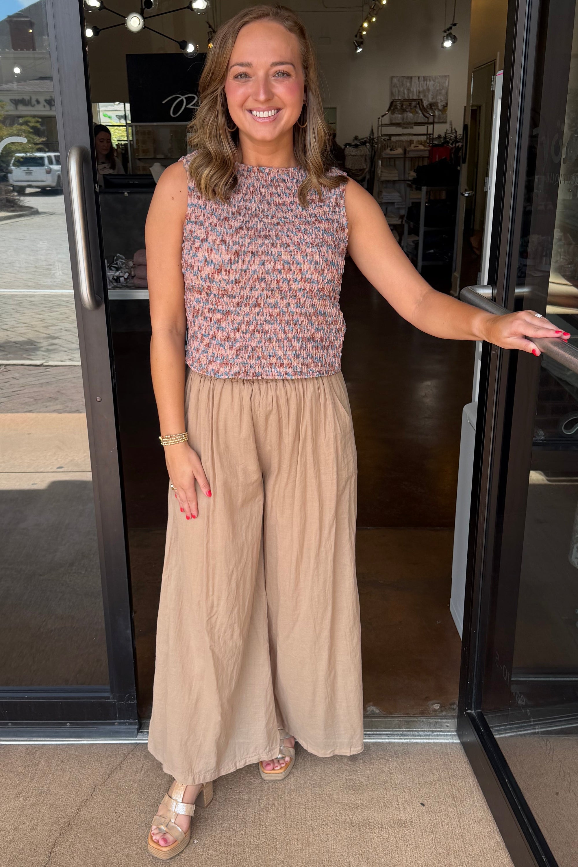 Wide Leg Cotton Palazzo Pants - Camel