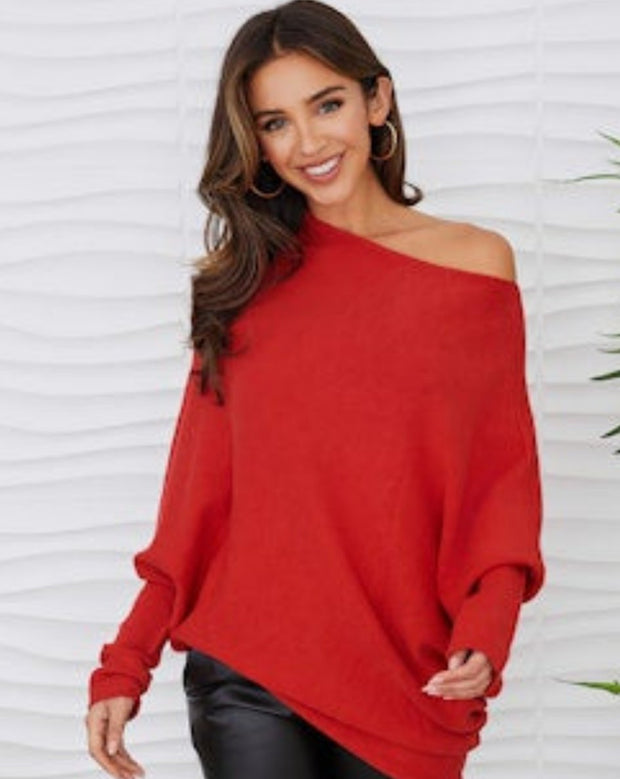 Asymmetrical Sweater -Red