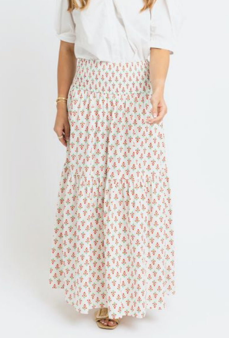 Floral Smocked Tier Maxi Skirt - Ivory