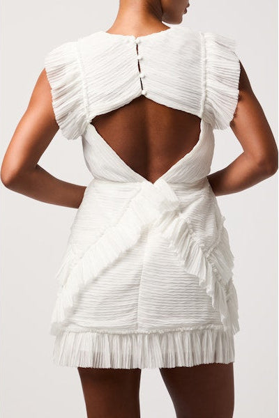 Lulus Women's Sleeveless Pleated Ruffle Mini Dress, White, Medium Lulus Women's Sleeveless Pleated Ruffle Mini Dress, White, Medium