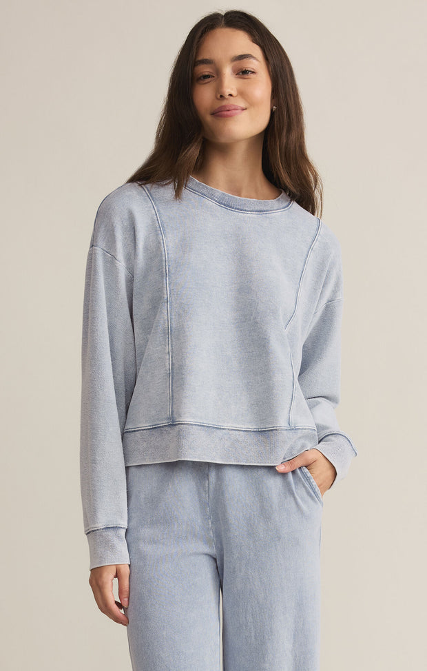 Lax Knit Denim Sweatshirt - Washed Indigo