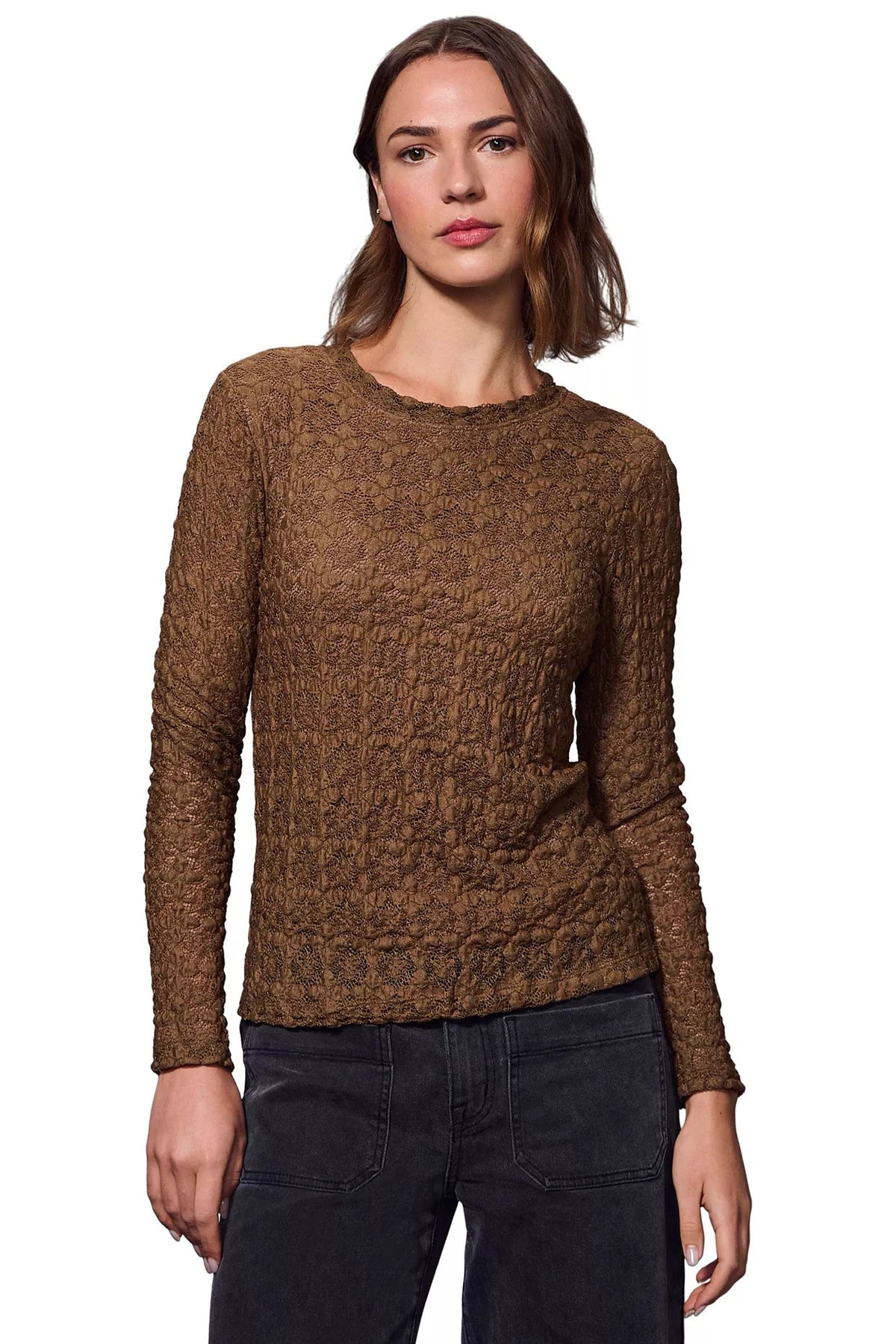 Long Sleeve Perfect Lace Tee - Chestnut