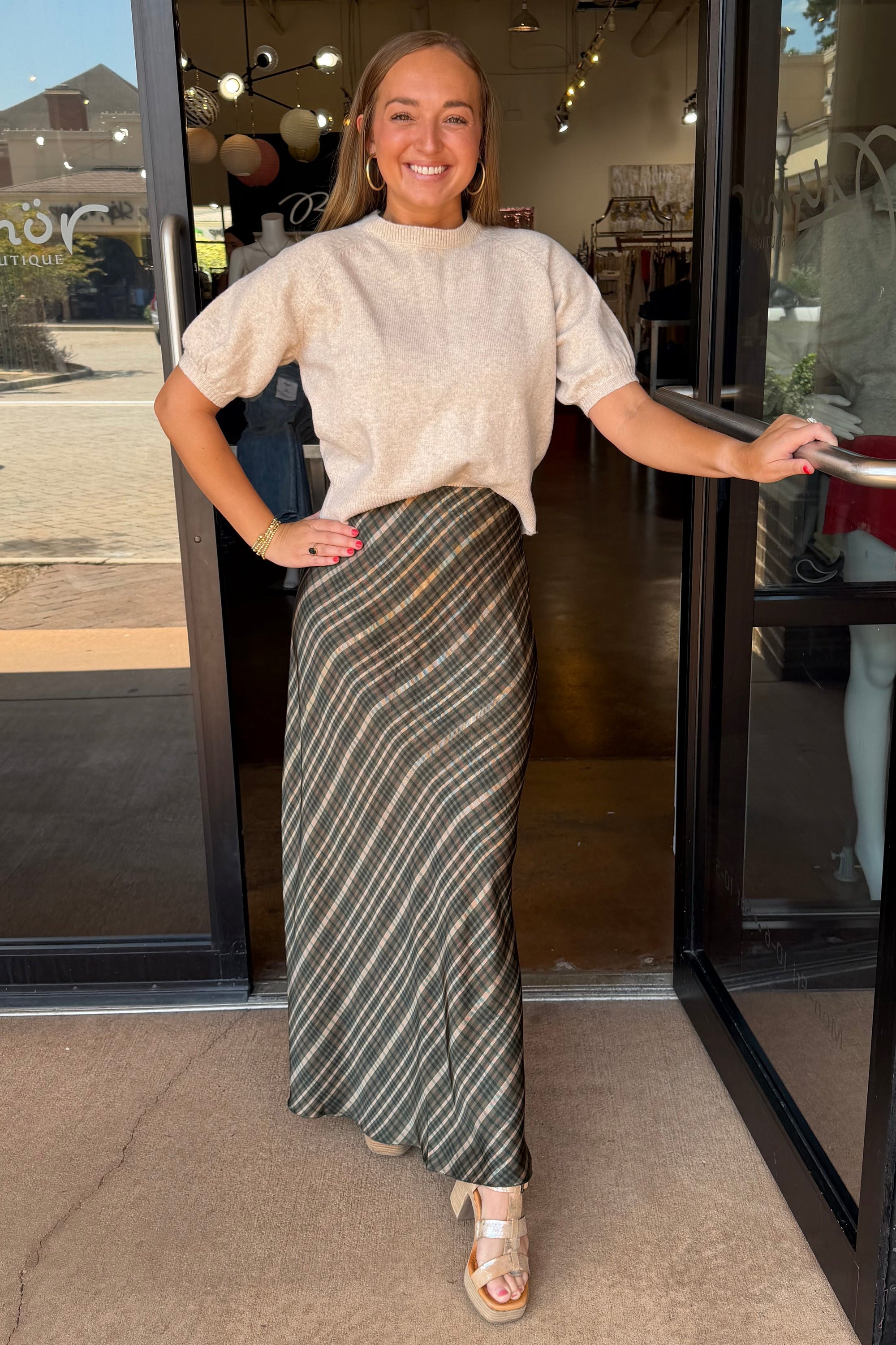 Meadow Plaid Maxi Skirt - Green Plaid