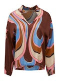 Satin Long Sleeve Printed Blouse - Brown