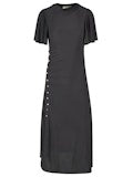 Gold Button Side Detail Flutter Sleeves Midi Dress - Dark Green
