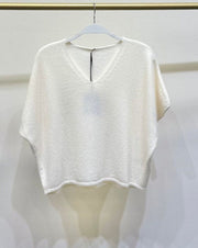 Italian V-Neck Sweater Top - White