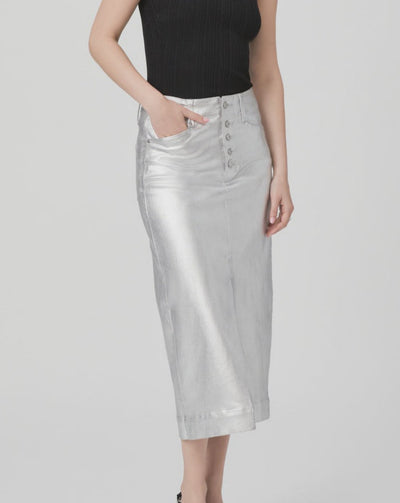 Meadow Midi Skirt - Platinum Silver Luxe Coating