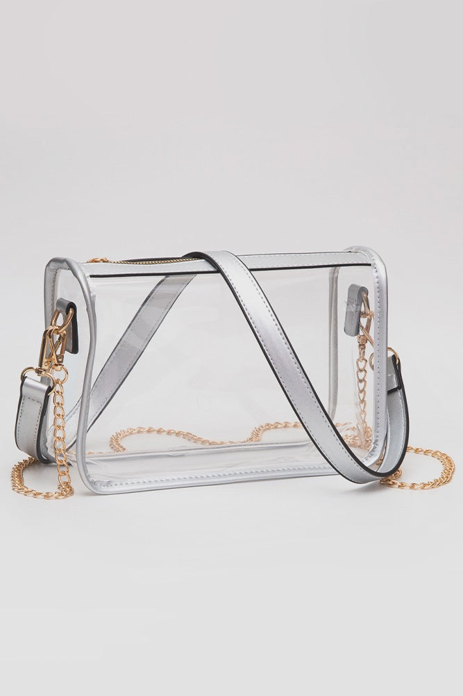 Game Day Stadium Clear Rectangle Crossbody Bag - Silver