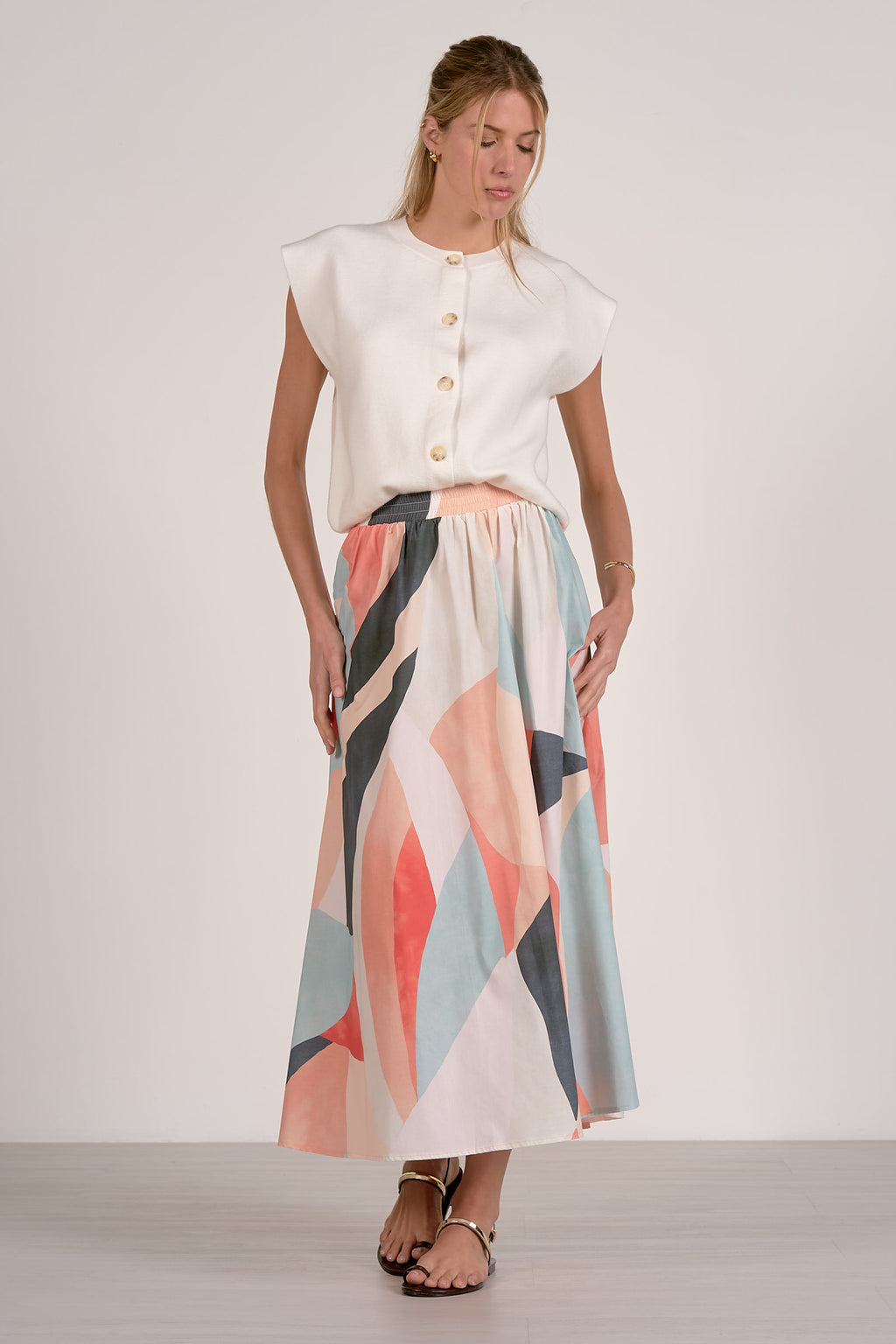 Elastic Waist Midi Skirt - Multi Prism