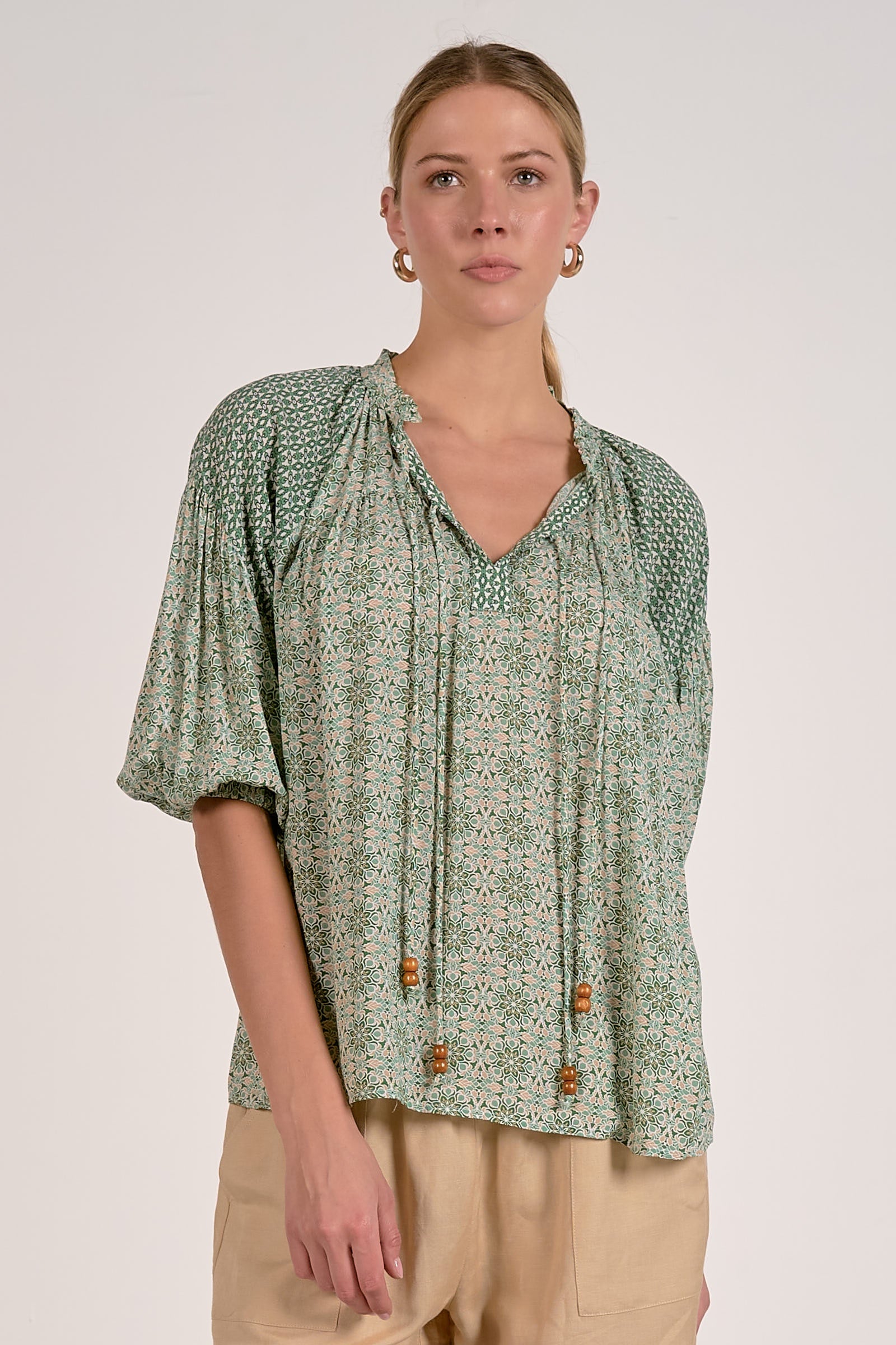 Boho Peasant Top - Green