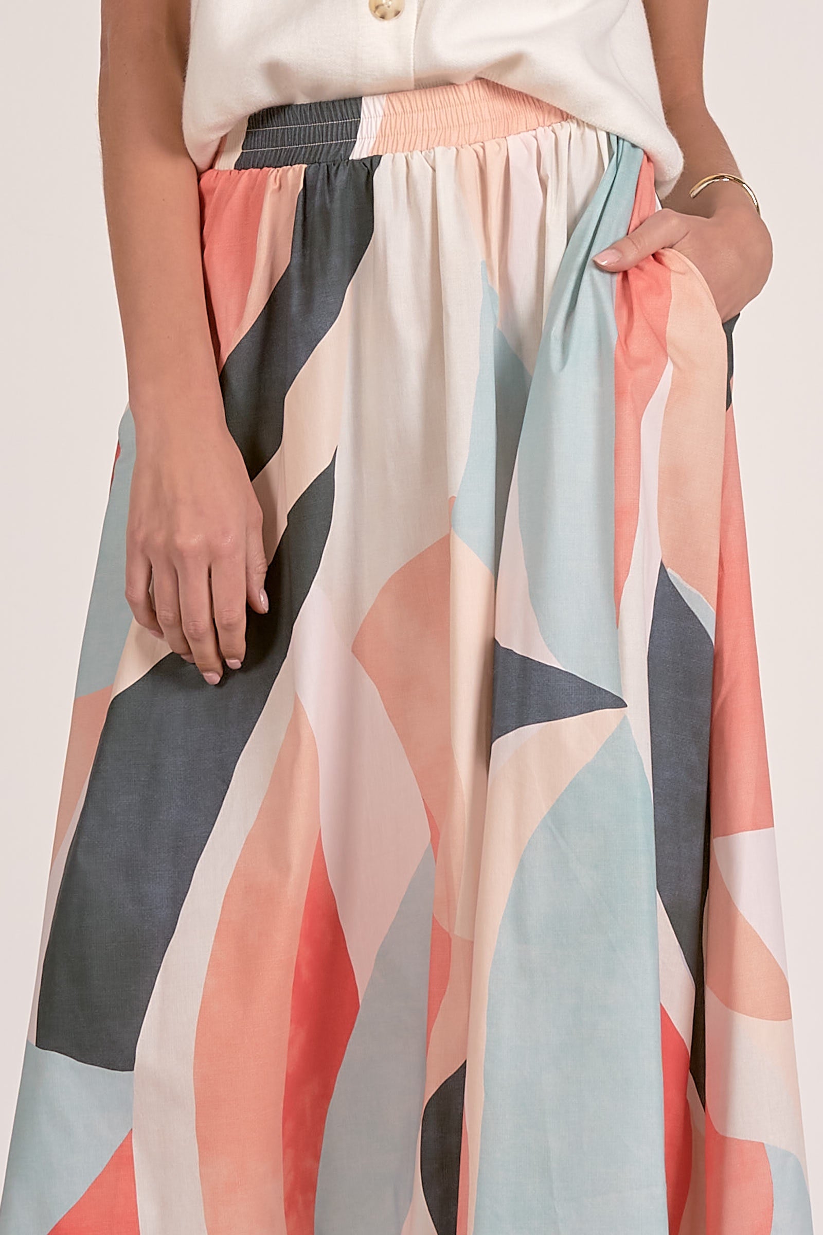 Elastic Waist Midi Skirt - Multi Prism