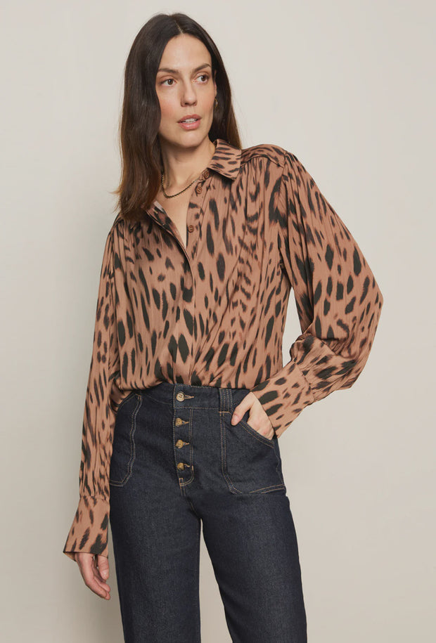 Rebel Button Front Top - Mocha Leo