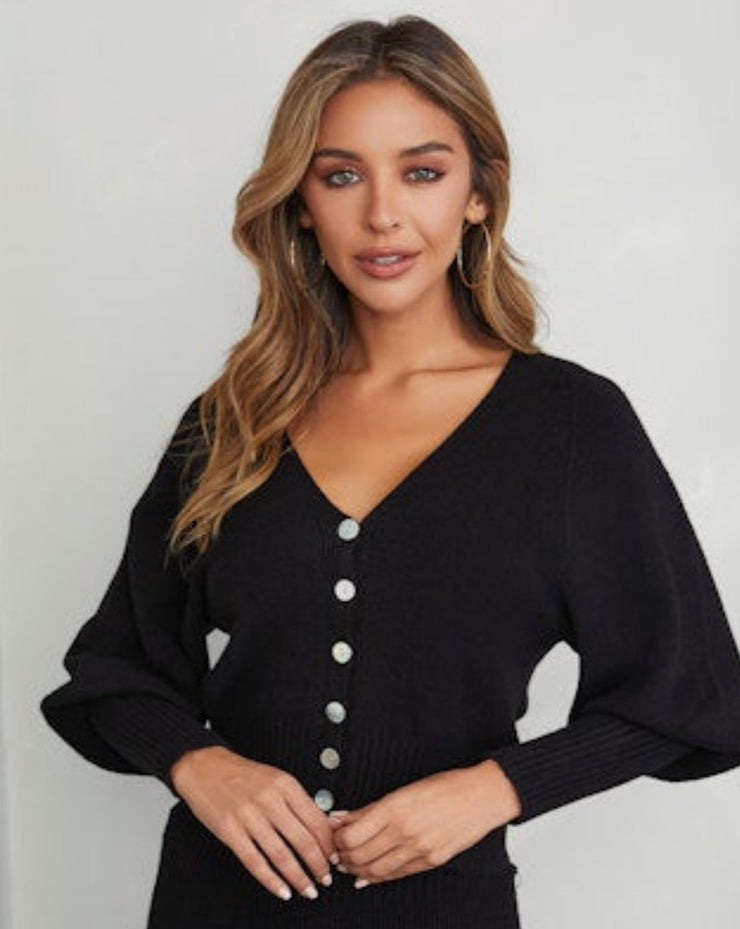 Ultra Soft Button Down Knit Sweater - Black