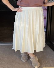 Frayed Sweater Knit Midi Skirt - Ivory