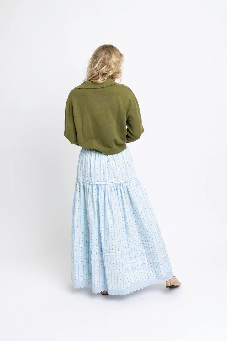 Floral Stripe Maxi Skirt -Blue