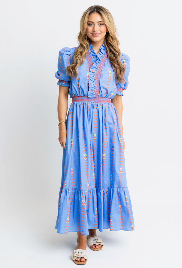 Floral Vine Ruffle Maxi Dress - Periwinkle