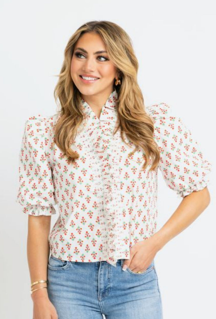 Floral Ruffle Top - Ivory