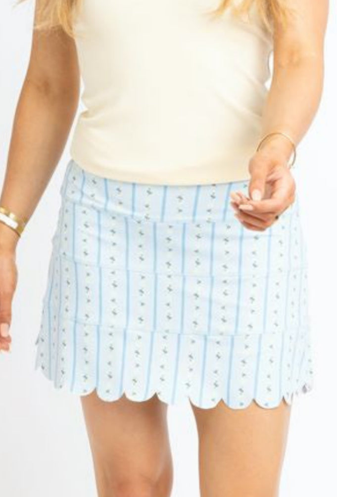 Floral Stripe Scallop Skort - Blue