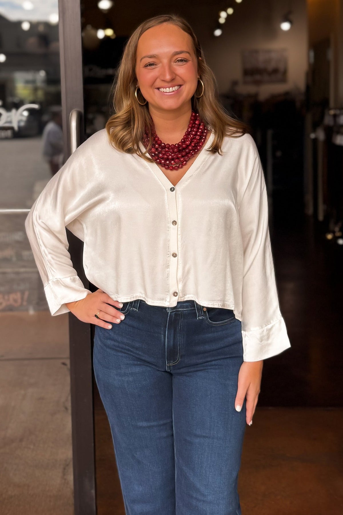 Solid Silky Button Down Cardigan Top - Butter