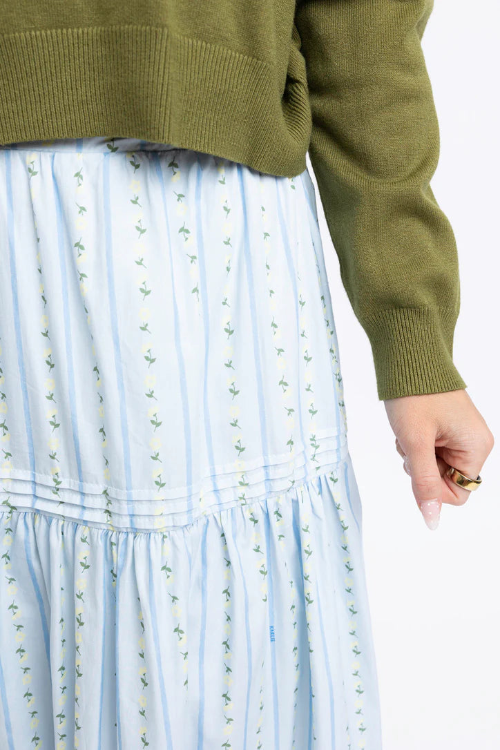 Floral Stripe Maxi Skirt -Blue